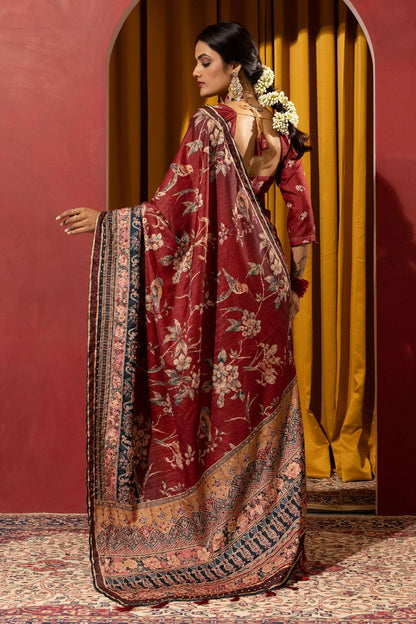 Maroon Red Bridal Wedding Silk Saree Blouse SFSDR1803