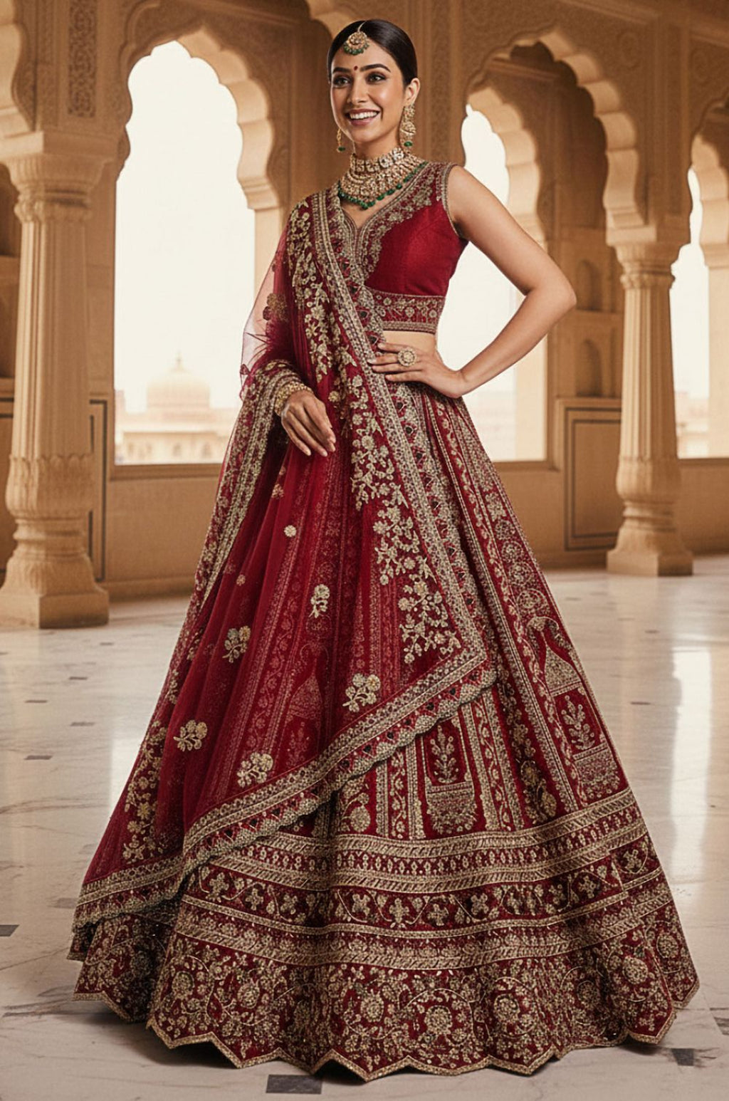 Red Silk Bridal Lehenga Choli Set  SFANJ3174
