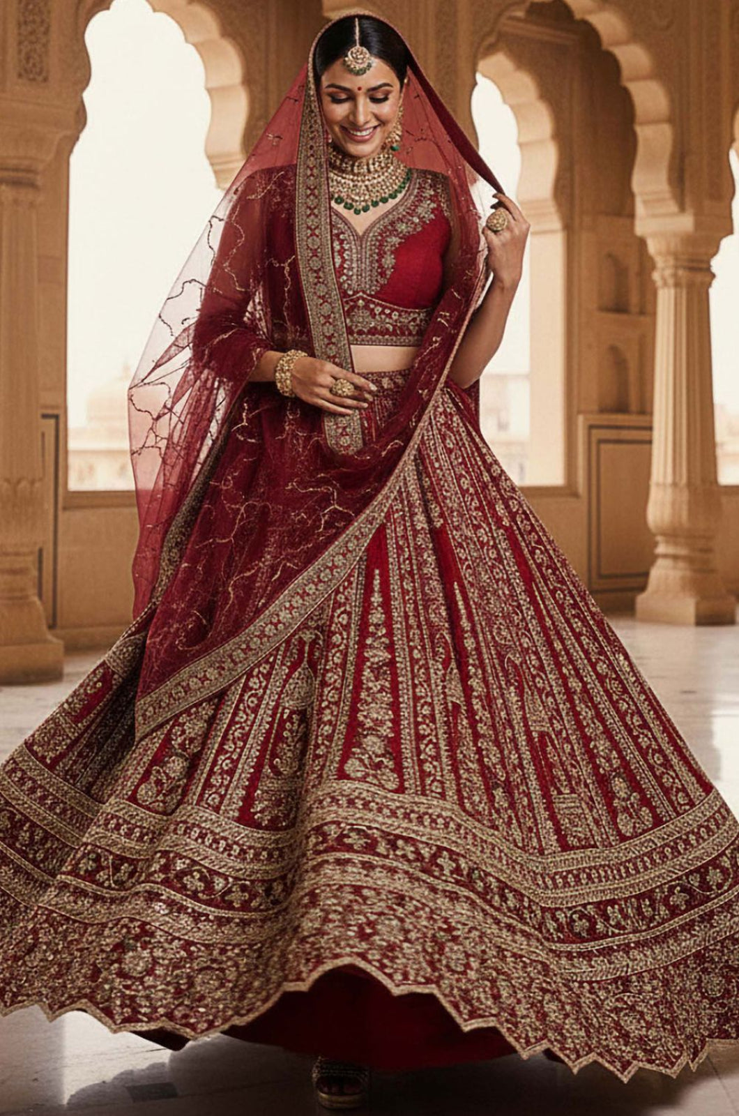 Red Silk Bridal Lehenga Choli Set  SFANJ3174