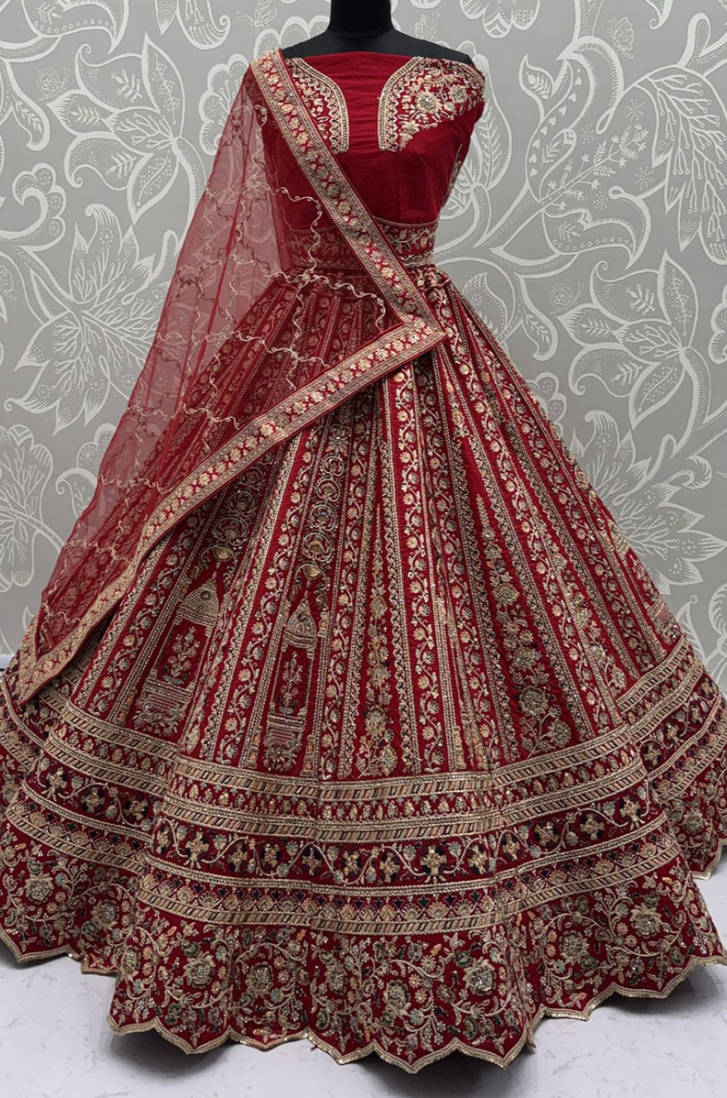 Red Silk Bridal Lehenga Choli Set  SFANJ3174