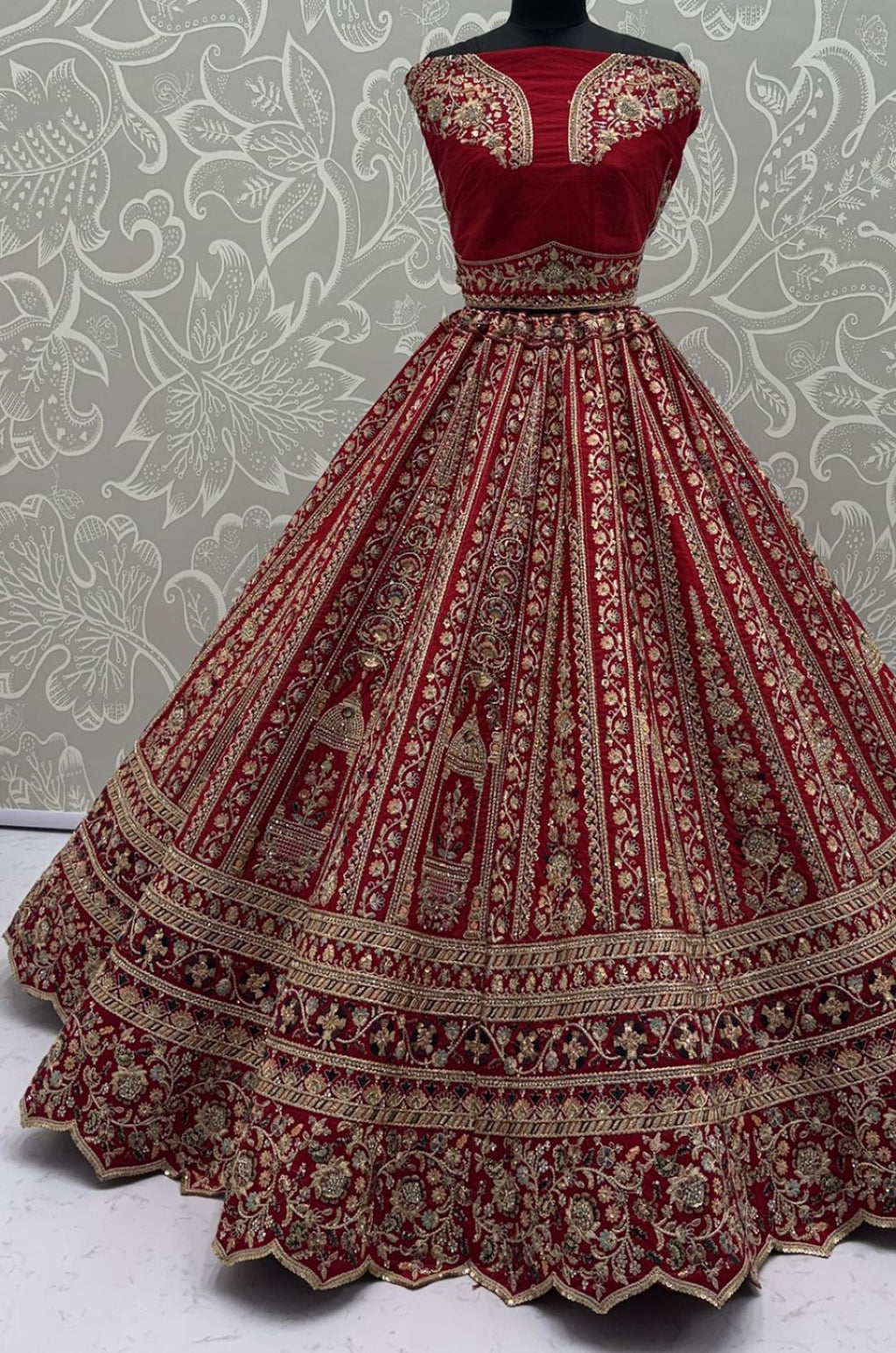 Red Silk Bridal Lehenga Choli Set  SFANJ3174