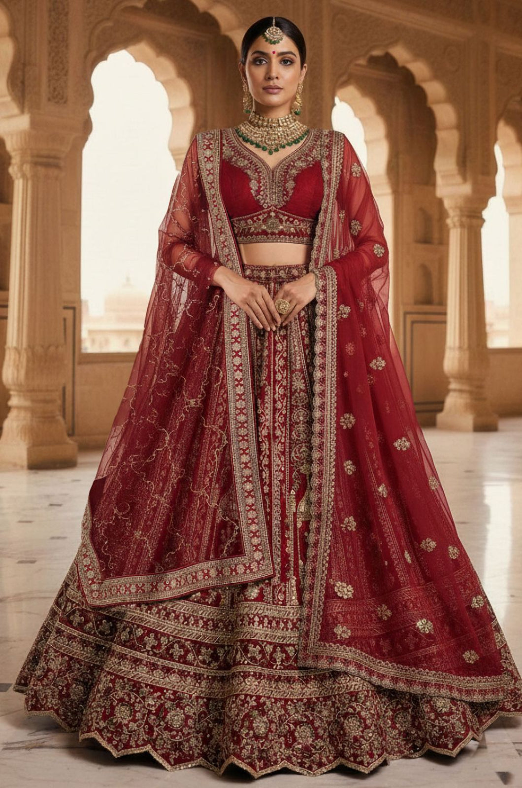 Red Silk Bridal Lehenga Choli Set  SFANJ3174