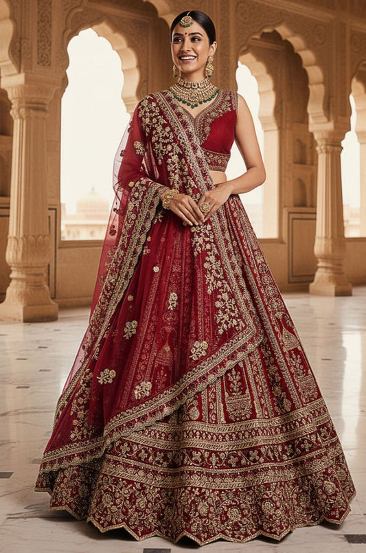 Red Silk Bridal Lehenga Choli Set  SFANJ3174