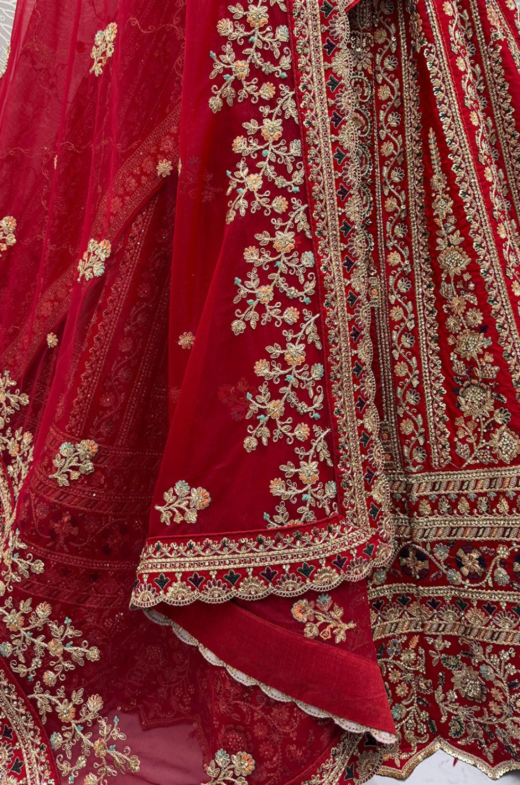 Red Silk Bridal Lehenga Choli Set  SFANJ3174