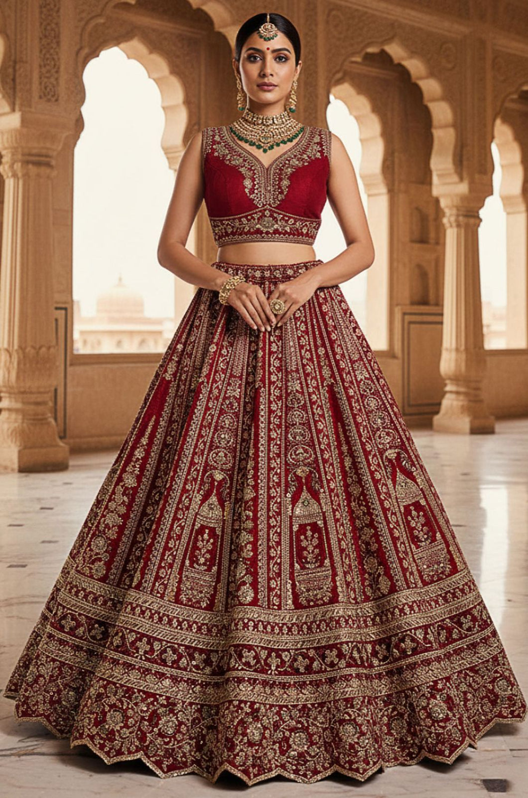 Red Silk Bridal Lehenga Choli Set  SFANJ3174