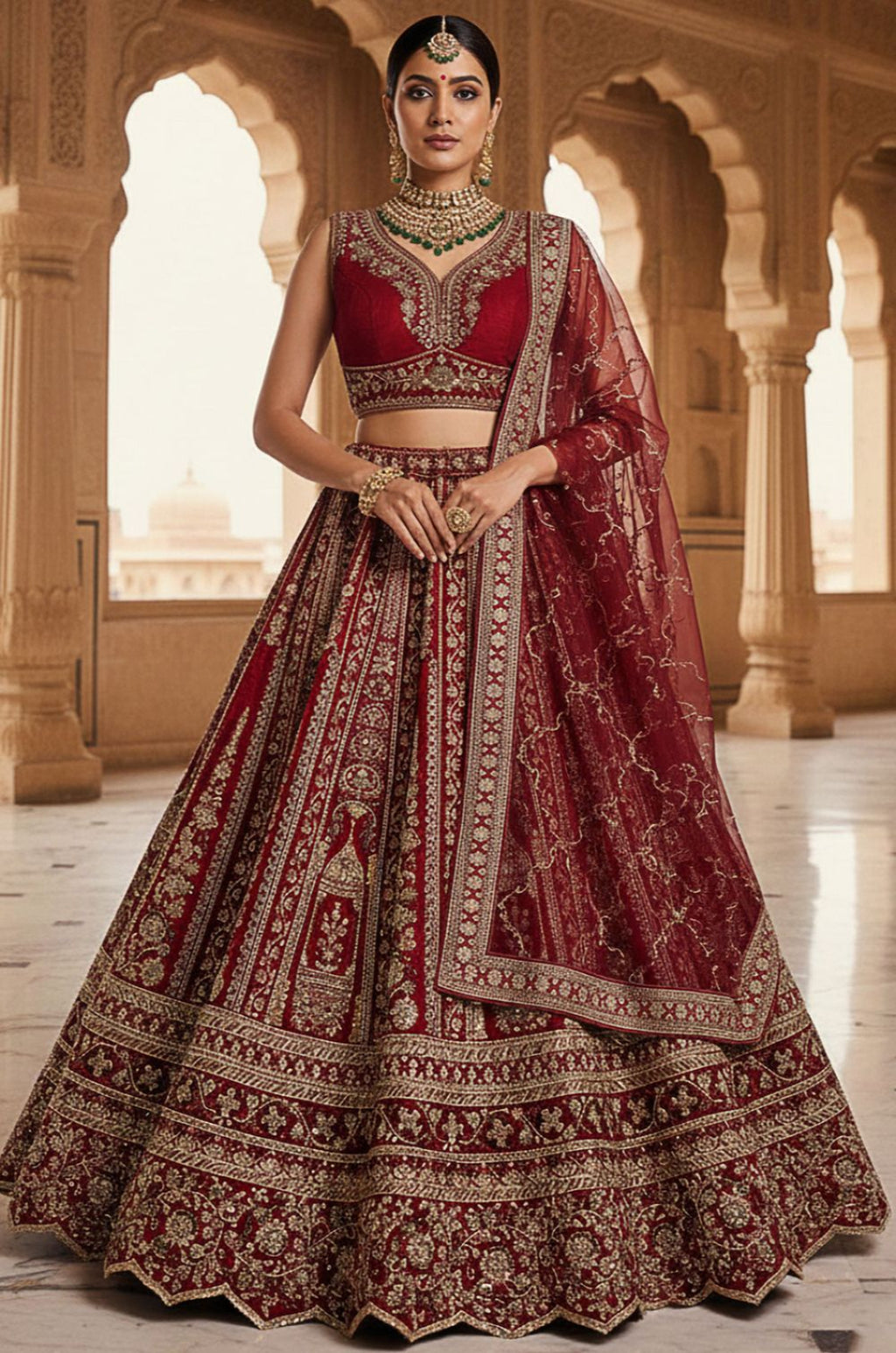 Red Silk Bridal Lehenga Choli Set  SFANJ3174