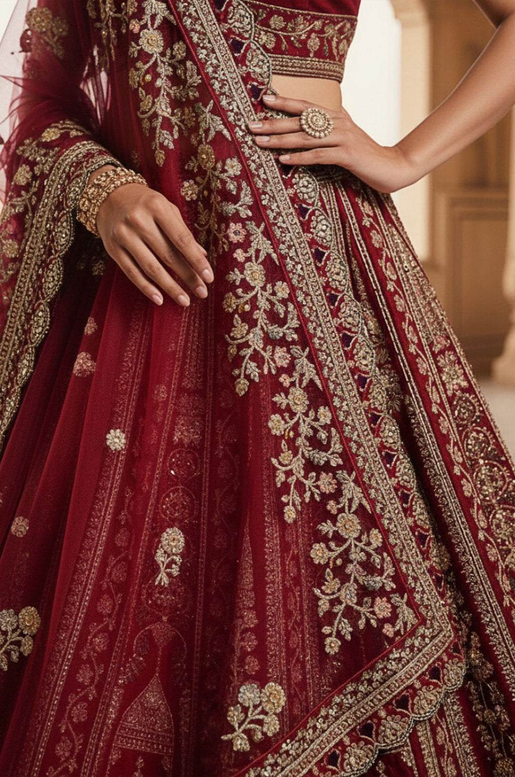 Red Silk Bridal Lehenga Choli Set  SFANJ3174