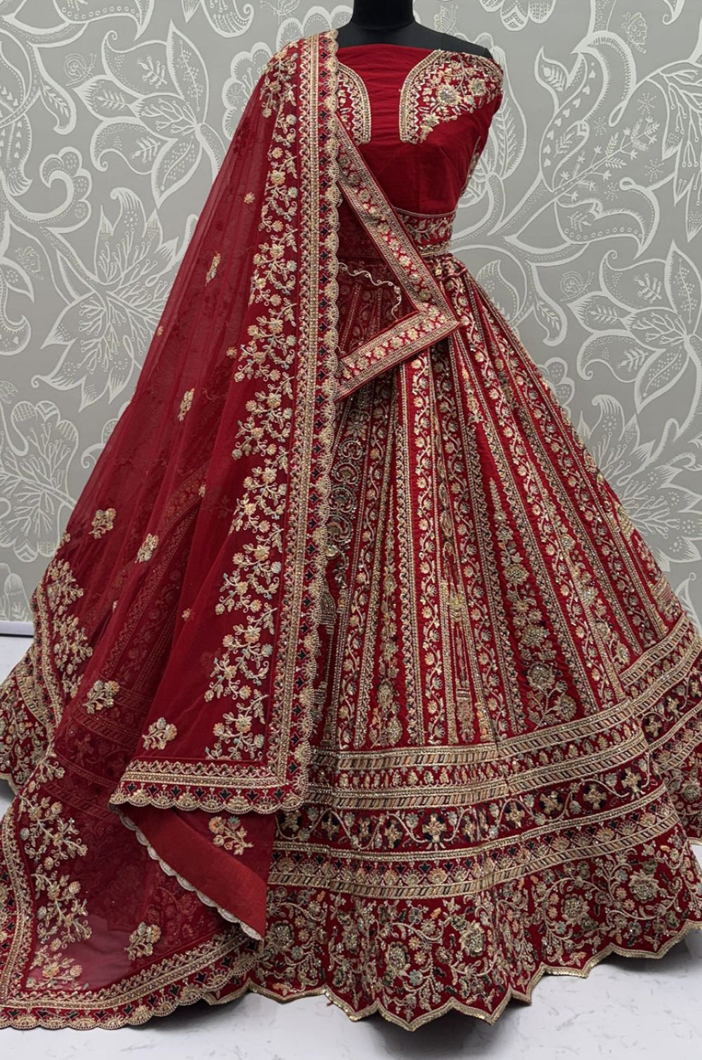 Red Silk Bridal Lehenga Choli Set  SFANJ3174