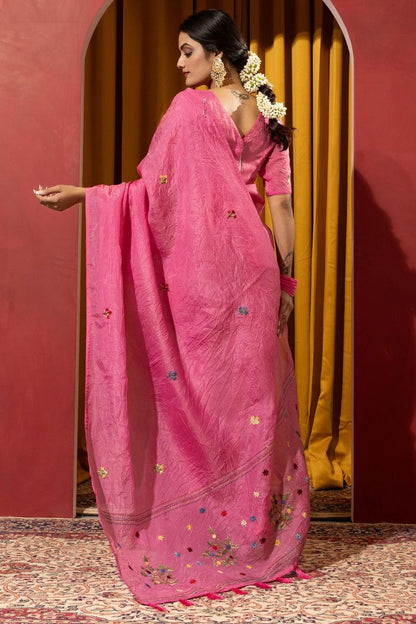 Pink Wedding Party Silk Saree Blouse SFSDR1902