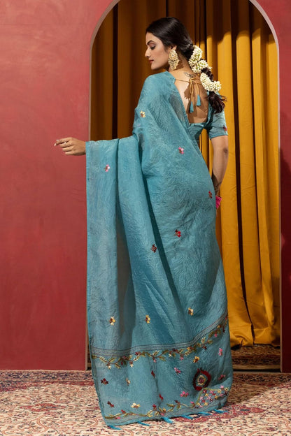 Blue Wedding Party Silk Saree Blouse SFSDR1905