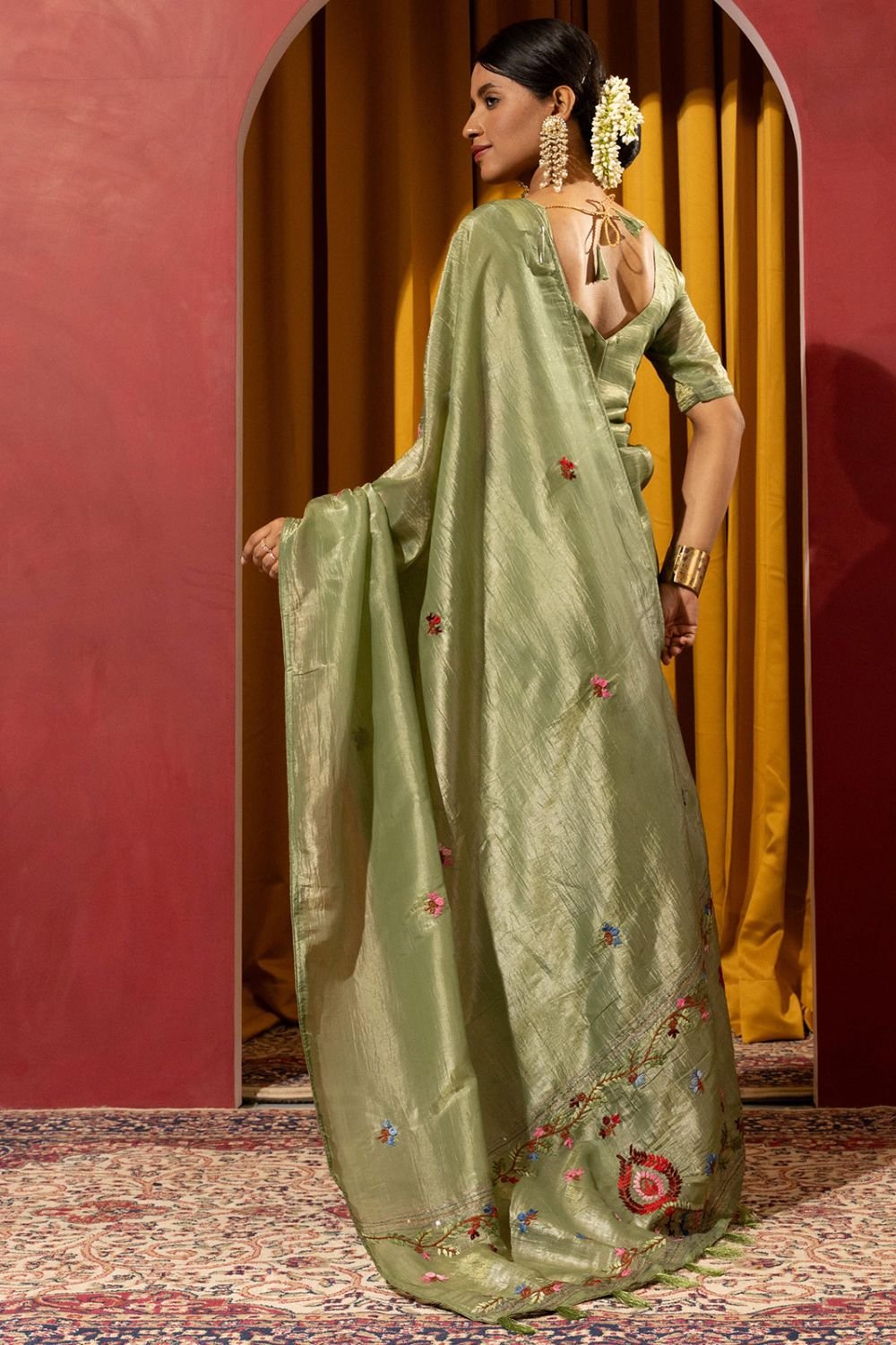 Green Wedding Party Silk Saree Blouse SFSDR1906