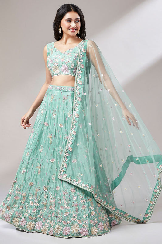 Green Cocktail Evening Net Lehenga Choli SFROY522406