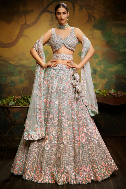 Green Net Engagement Lehenga Choli SFROY522411