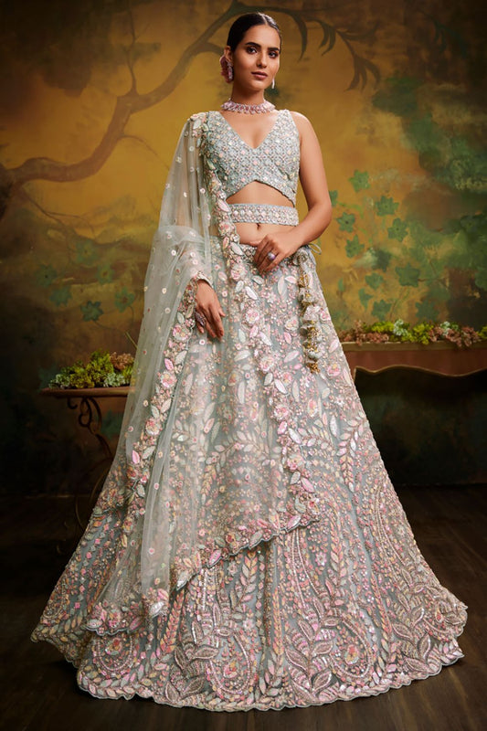 Green Net Engagement Lehenga Choli SFROY522415