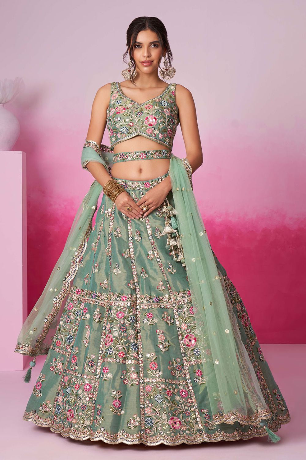 Green Wedding Party Rayon Lehenga Choli SFROY522448
