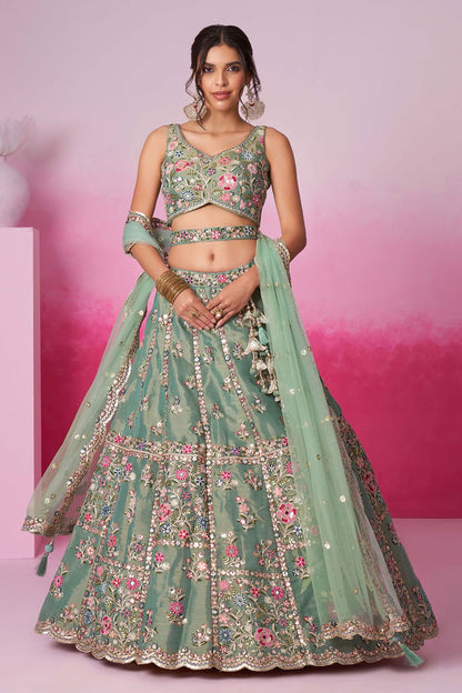 Green Wedding Party Rayon Lehenga Choli SFROY522448