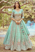 Green Tissue Silk Wedding Reception Lehenga Choli SFROY522477