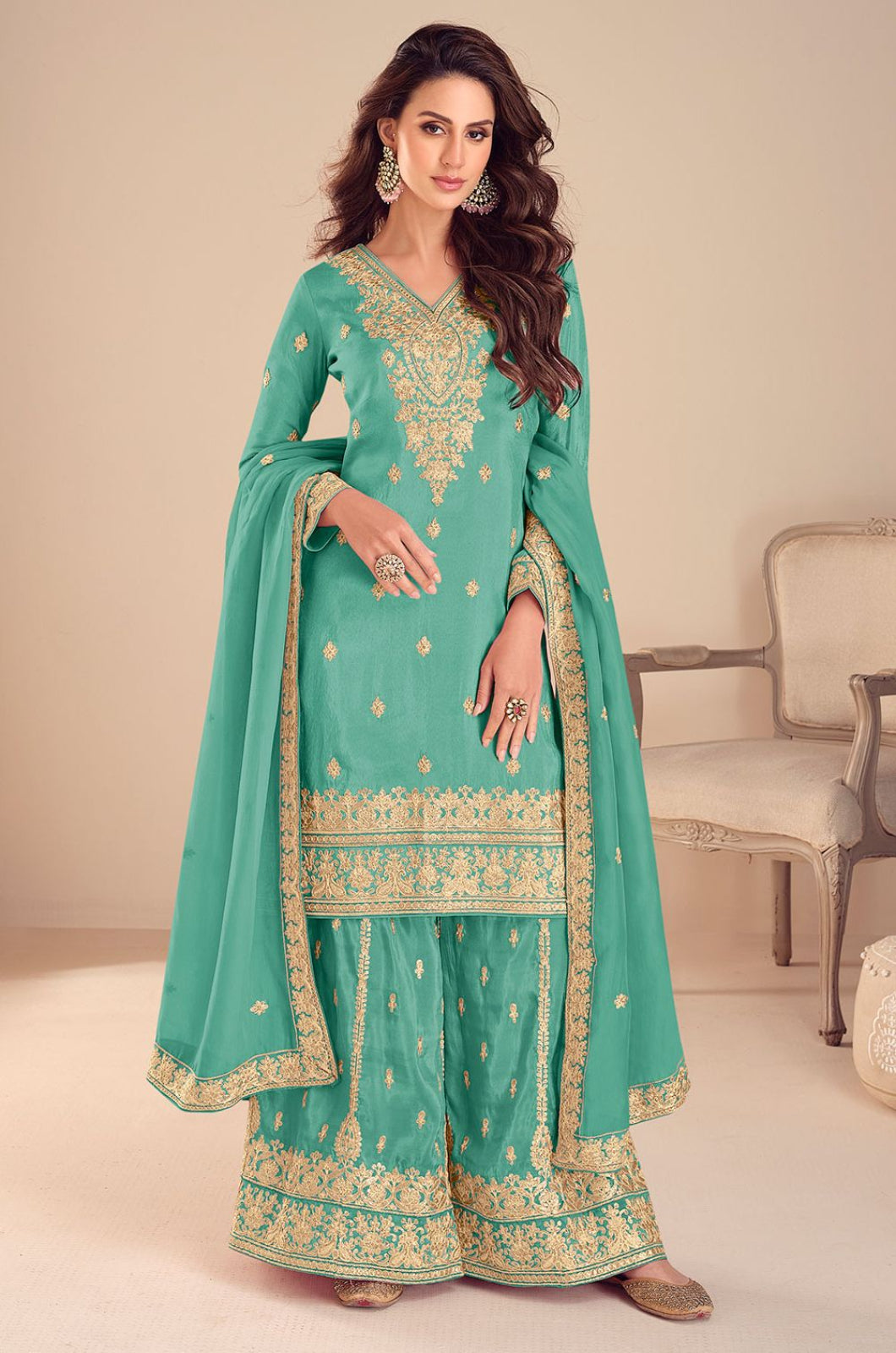 Green Silk Salwar Kameez - SFYS173103R