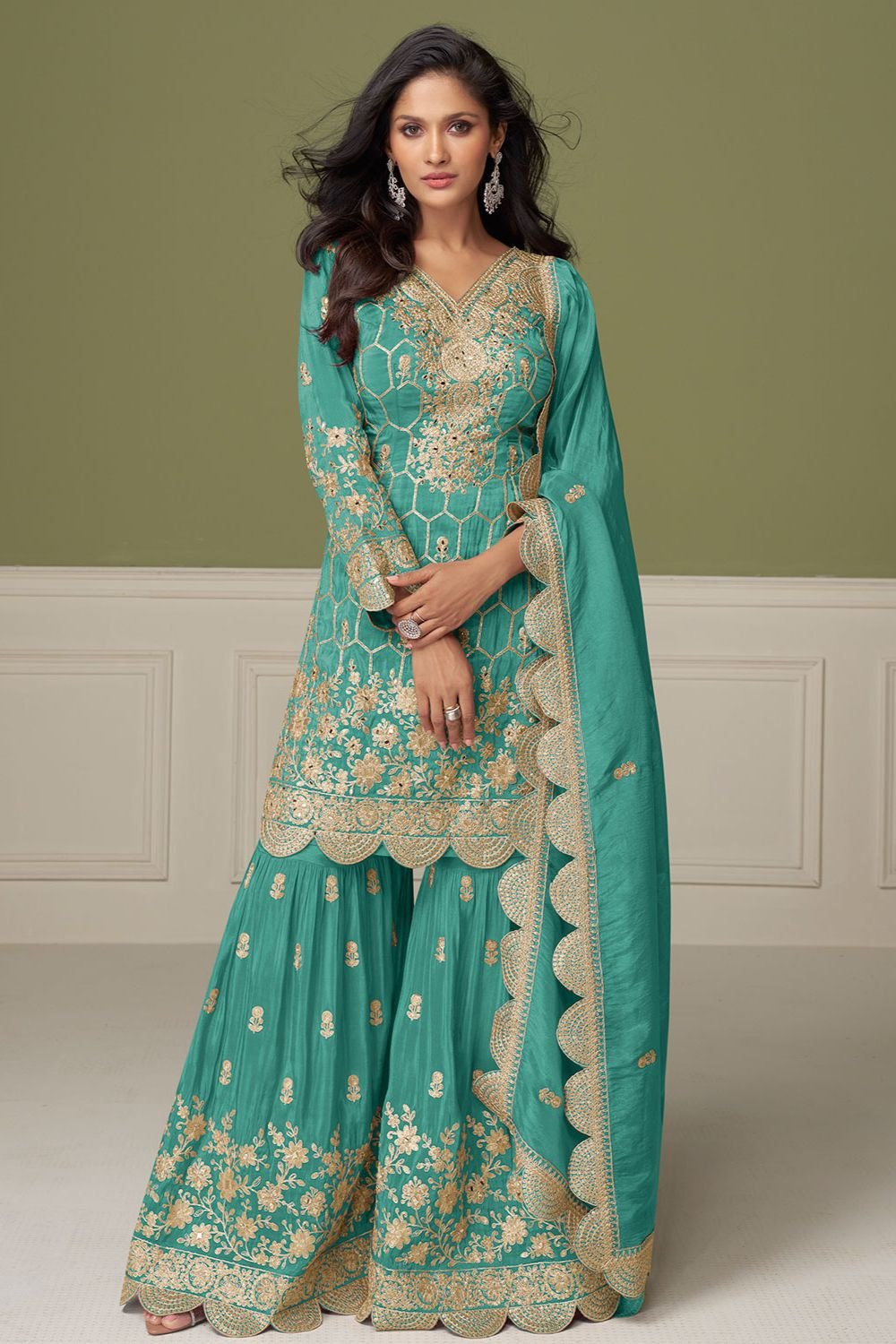 Green Silk Salwar Kameez - SFSMT48802R