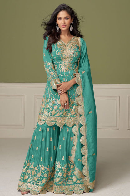 Green Silk Salwar Kameez - SFSMT48802R