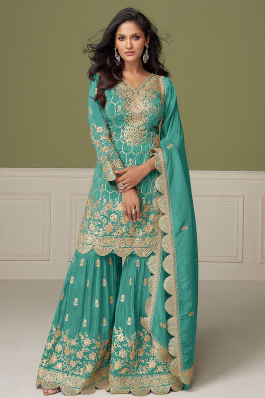 Green Silk Salwar Kameez - SFSMT48802R