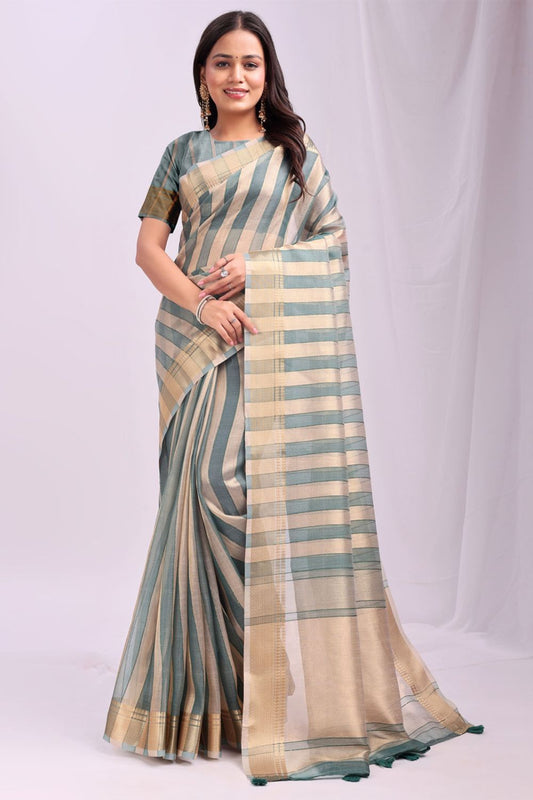 Green Flattering Organza Sarees With Blouse SFAST11704
