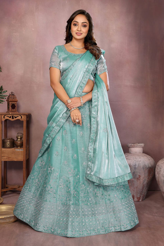 Green Silk Partywear Lehenga Choli  SFJBNF2403R