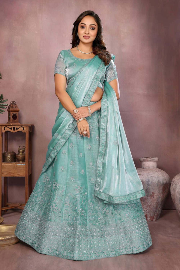 Green Silk Partywear Lehenga Choli  SFJBNF2403R
