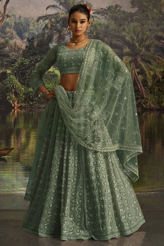 Green Net Lehenga Choli SFARY22808