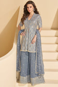 Grey Sangeet Partywear Georgette Palazzo Suit SFEDC18202R