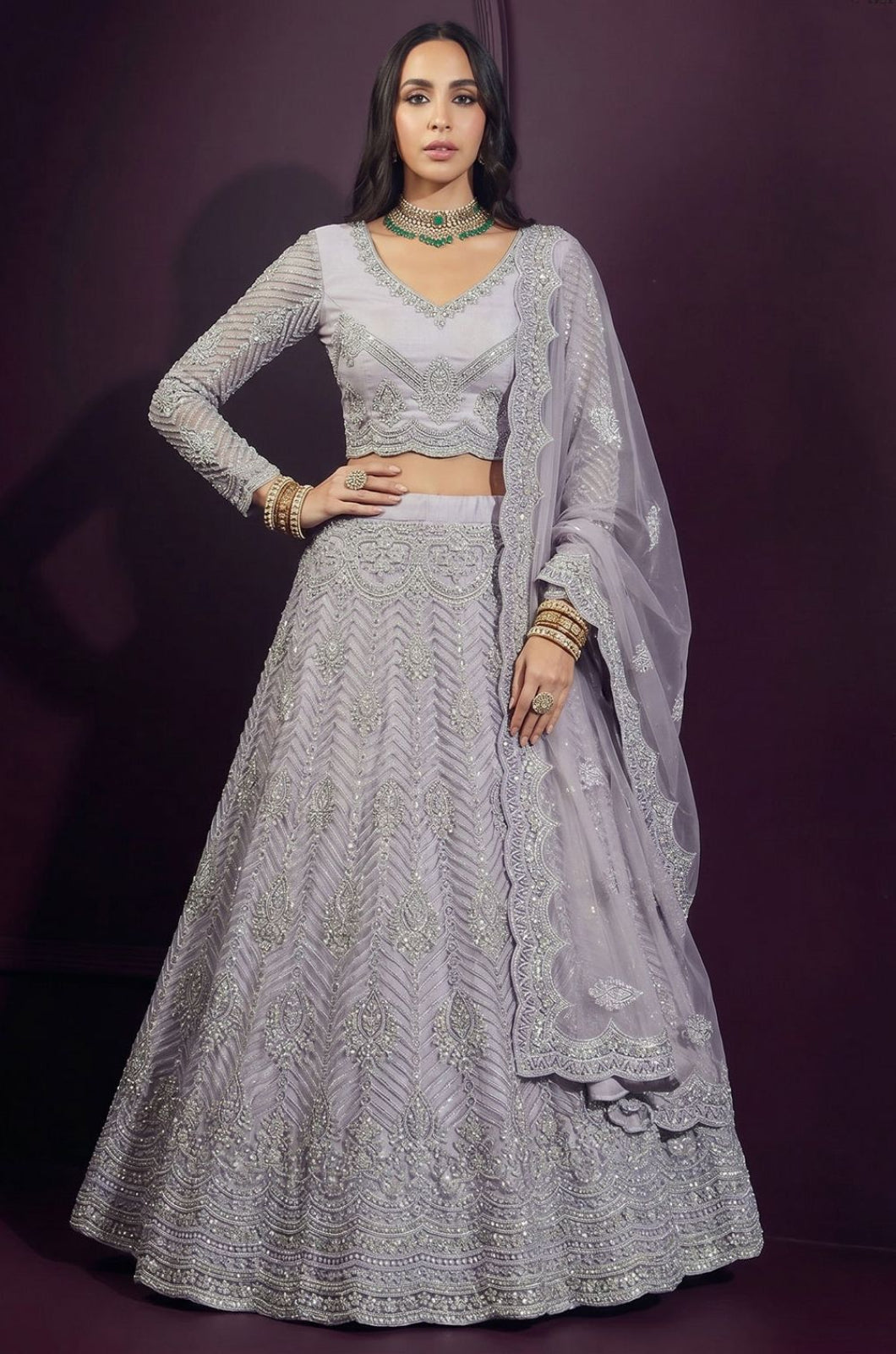 Grey Net Lehenga Choli - SFSA572904