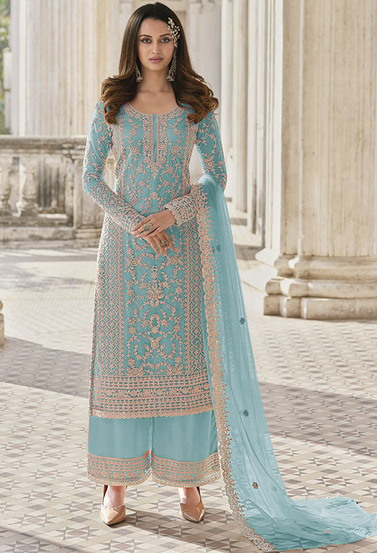 Blue Net Indian Sangeet Salwar Kameez  SFEDC2203