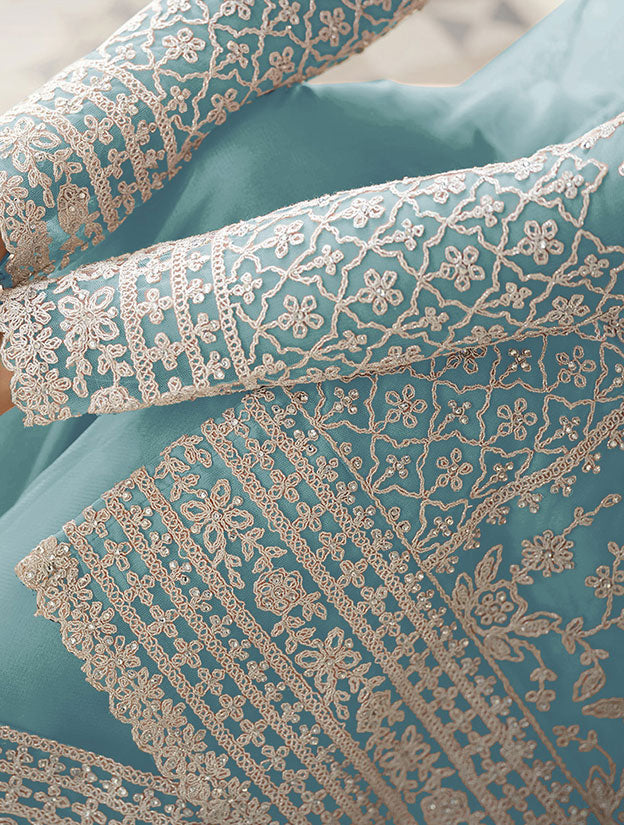 Blue Net Indian Sangeet Salwar Kameez  SFEDC2203