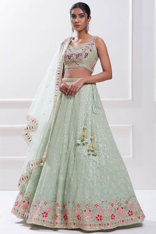 Blue Sangeet Georgette Lehenga Choli With Floral Dupatta SFZC4705