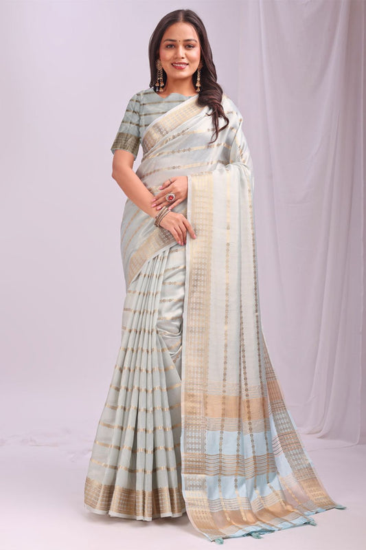 Blue Sleek Organza Casual Sarees With Blouse SFAST11505