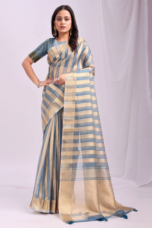 Blue Flattering Organza Sarees With Blouse SFAST11702