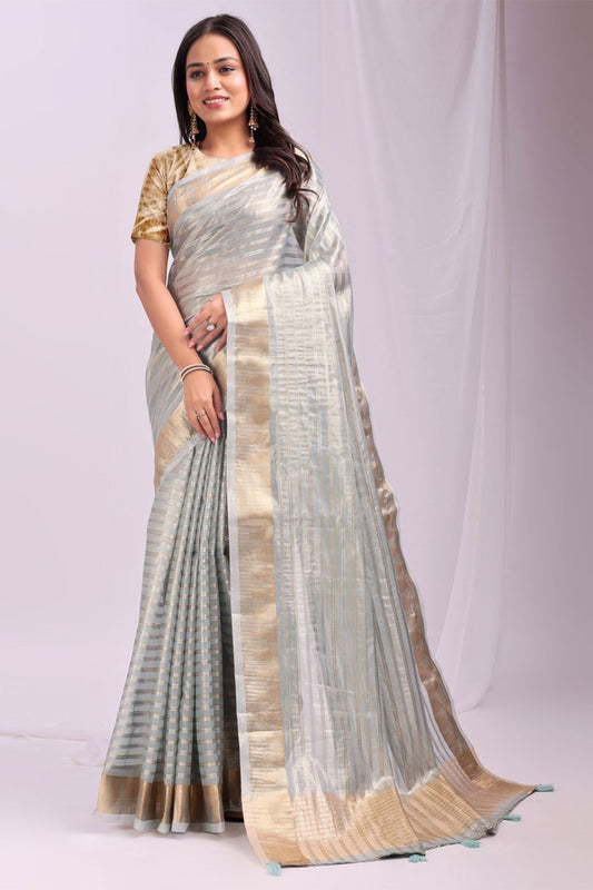 Blue Flattering Organza Sarees With Blouse SFAST11804