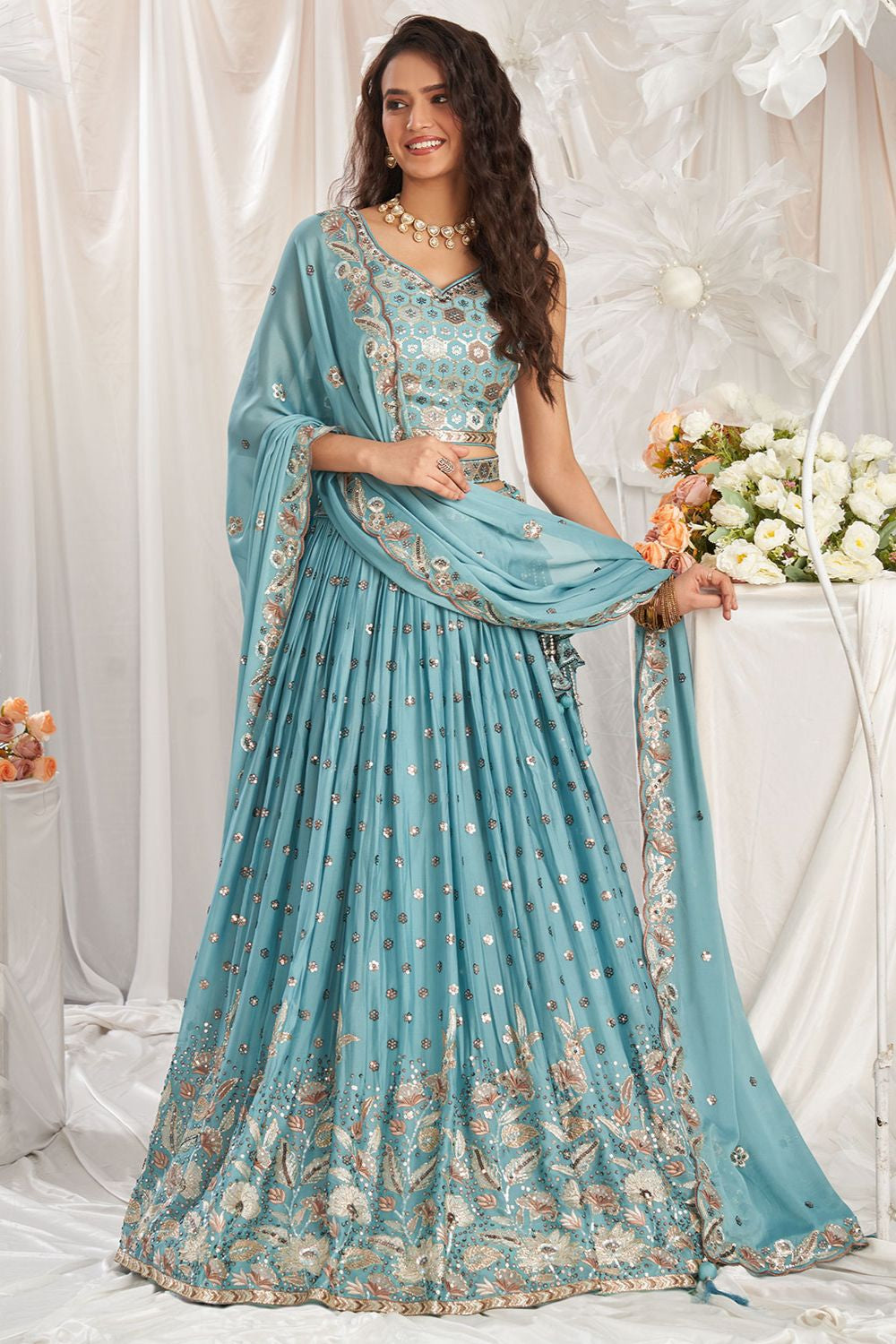 Blue Sangeet Soft Georgette Lehenga Choli  SFSA495004