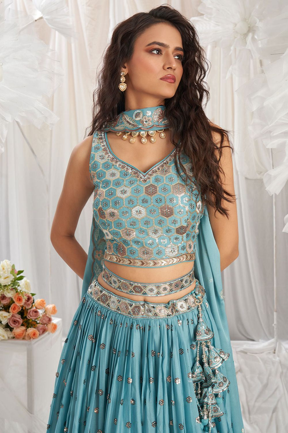 Blue Sangeet Soft Georgette Lehenga Choli  SFSA495004