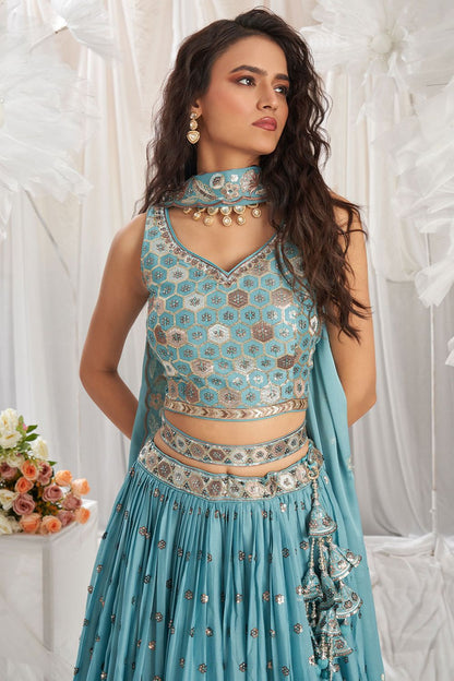 Blue Sangeet Soft Georgette Lehenga Choli  SFSA495004