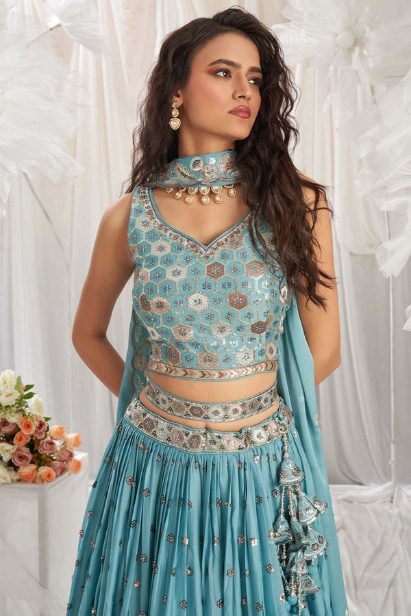 Blue Sangeet Soft Georgette Lehenga Choli  SFSA495004