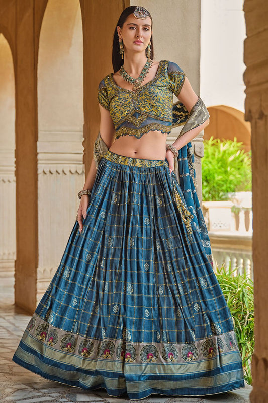 Blue Engagement Silk Designer Lehenga Set SFSA481008R