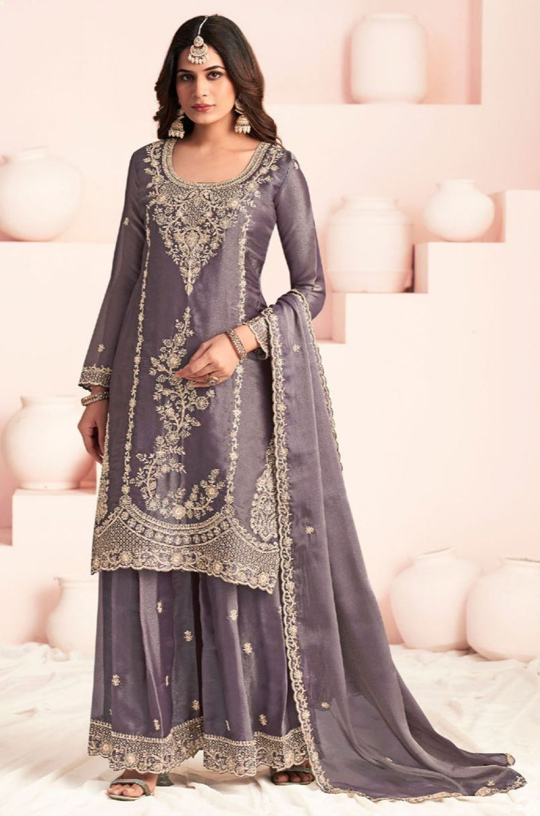 Grey Silk Salwar Kameez - SFYS172703R