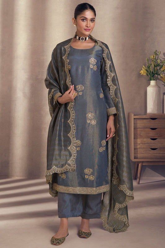 Grey Sangeet Salwar Kameez In Shimmer Silk  SFSMT40902R