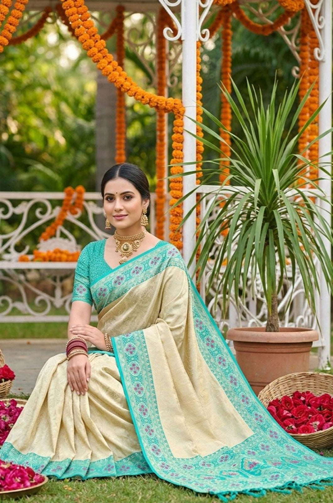 Cream Silk Sarees - SFAST21404