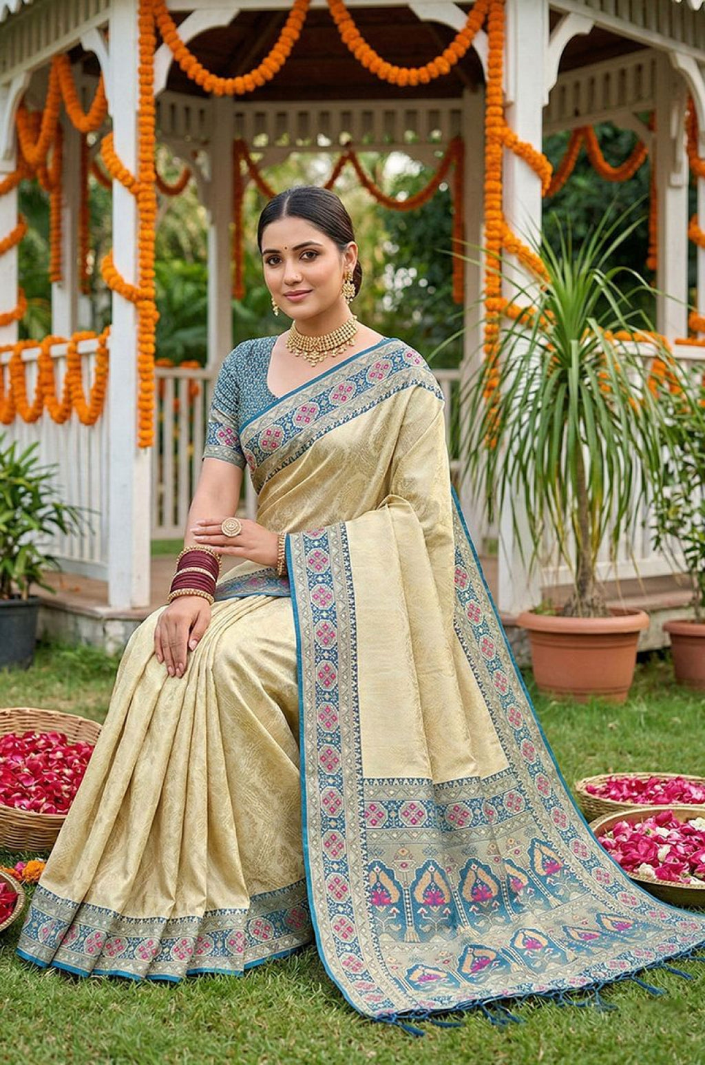 Cream Silk Sarees - SFAST21405