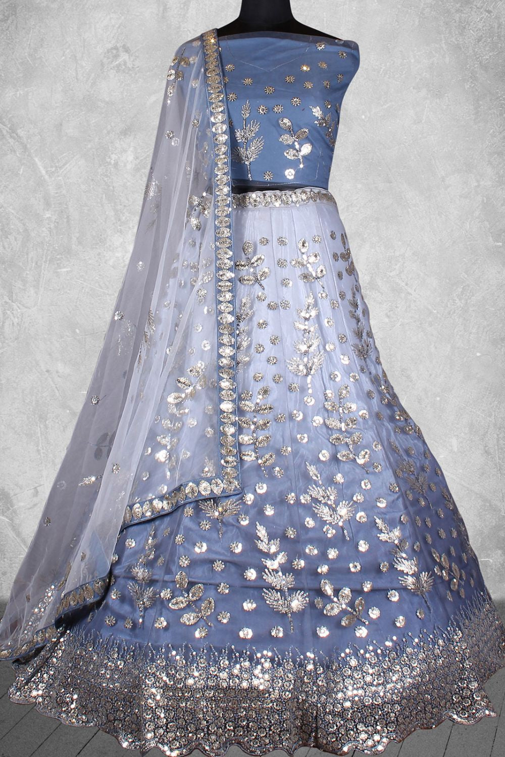 Cloudy Blue Sparkly Net Designer Lehenga Set SFDIW42811
