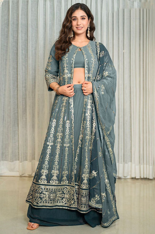 Grey Georgette Readymade Anarkali Lehenga Suit SFPRF260501R