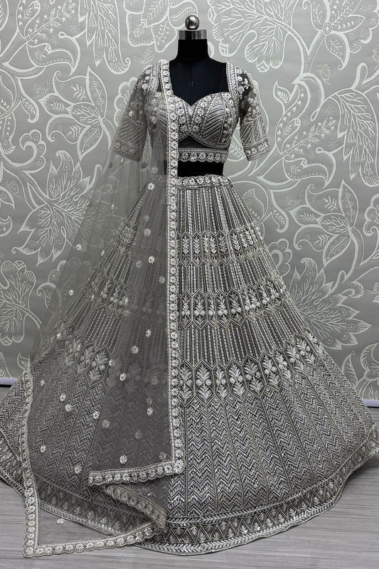 Grey Partywear Net Lehenga Choli  SFANJ3045R
