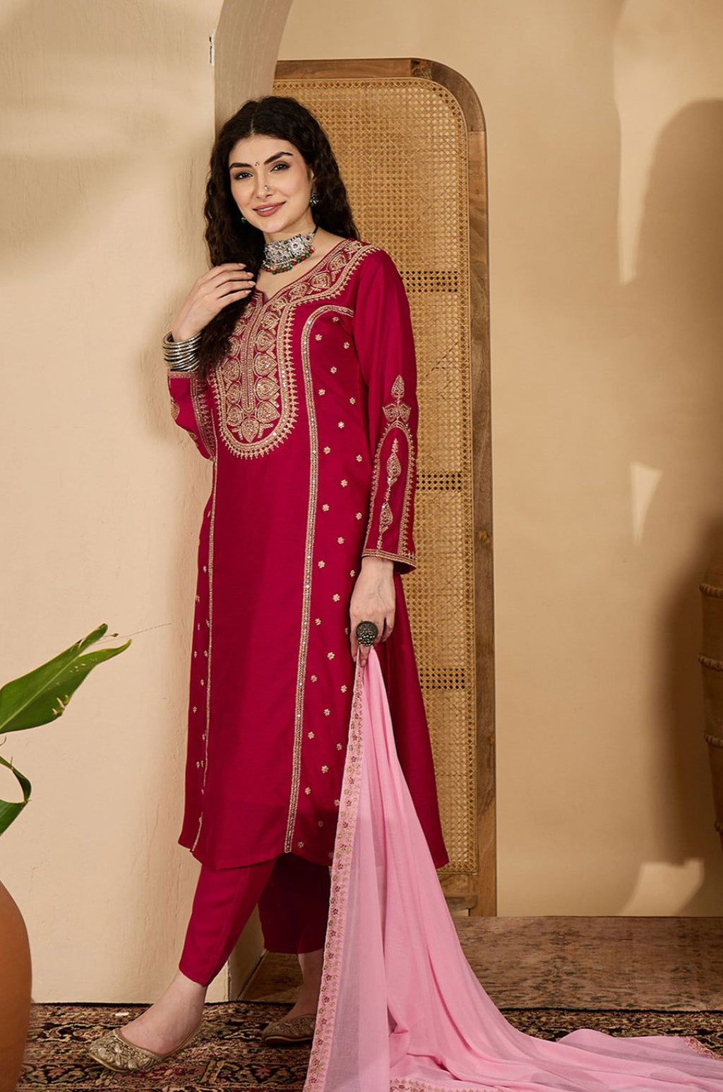 Red Silk Salwar Kameez - SFPRF279001R